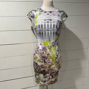 Ted Baker Sew In Love Floral Print Cap Sleeve Dress Size 1 US 4